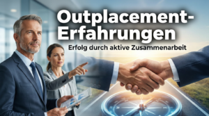 Geschäftsleute und ein Händedruck über einem Kompass symbolisieren wertvolle Outplacement-Erfahrungen für die Karriere.